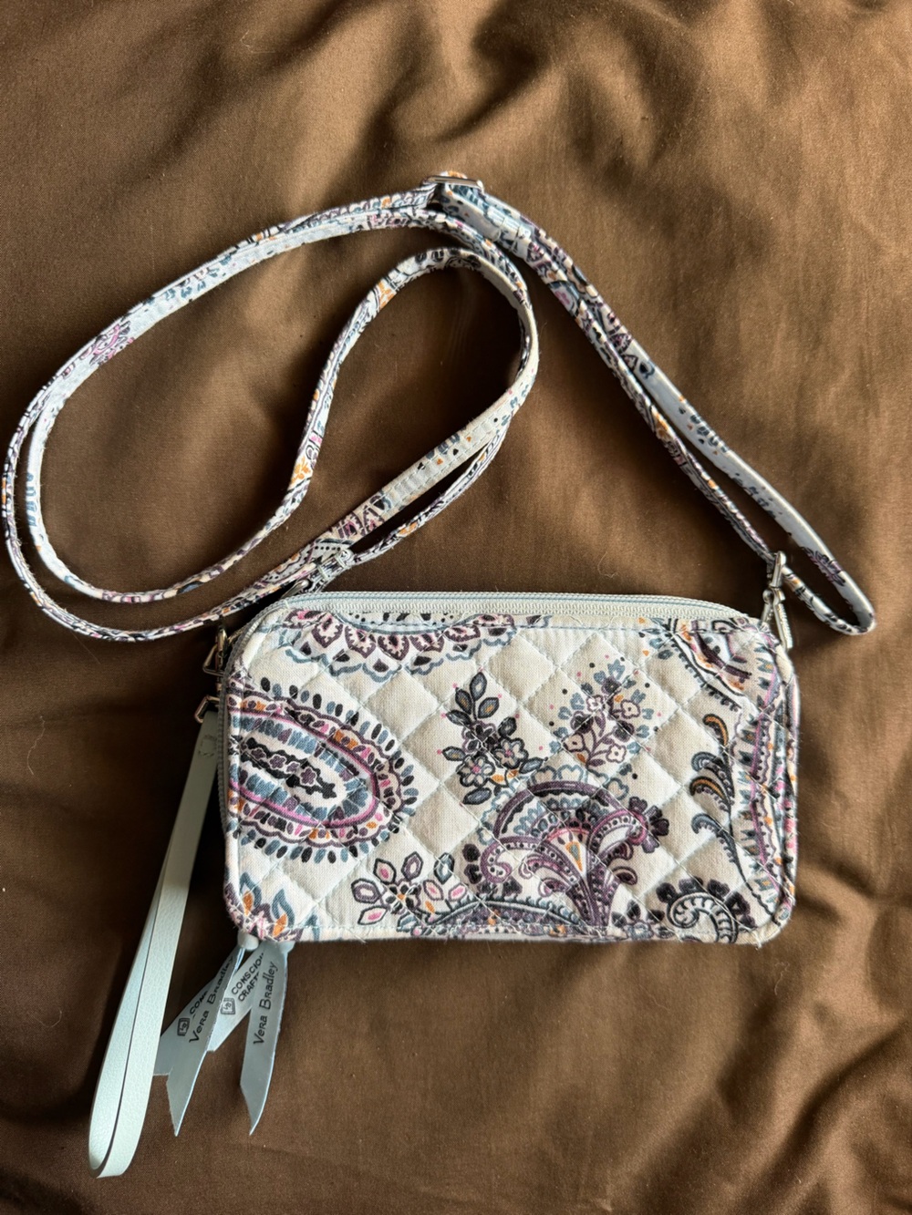 Vera Bradley Light Blue Paisley Quilted All In One Crossbody Wallet